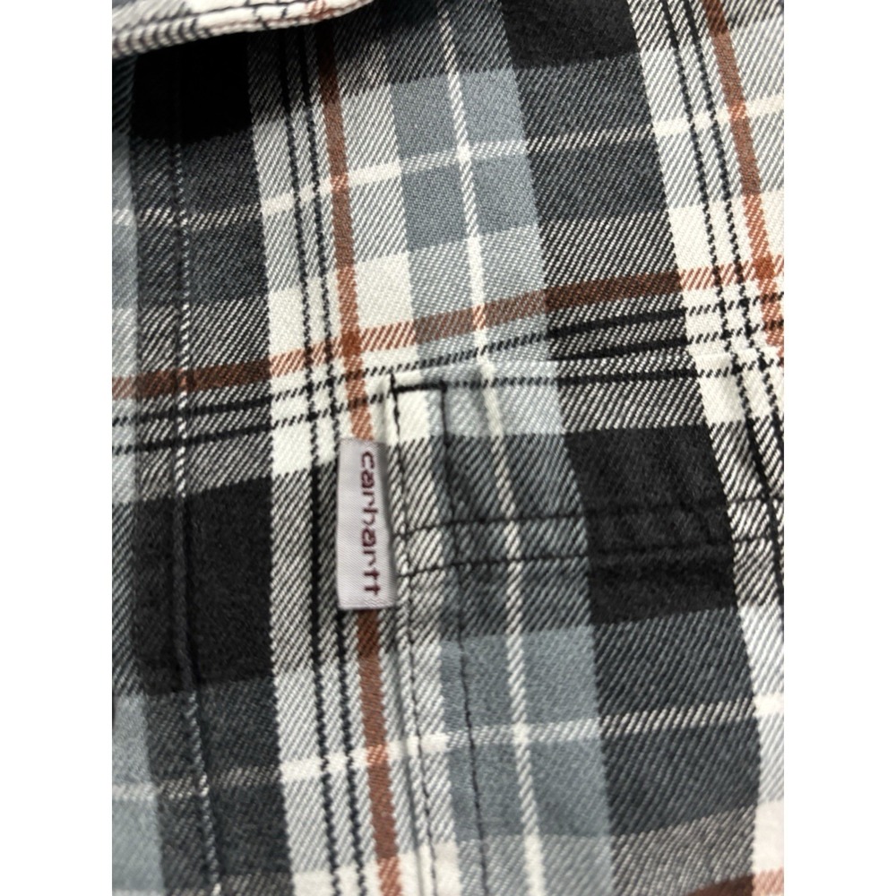 Carhatt Mens Medium Long Sleeve Button Down Shirt Plaid Grey/Brown Casual Attire - Picture 2 of 8